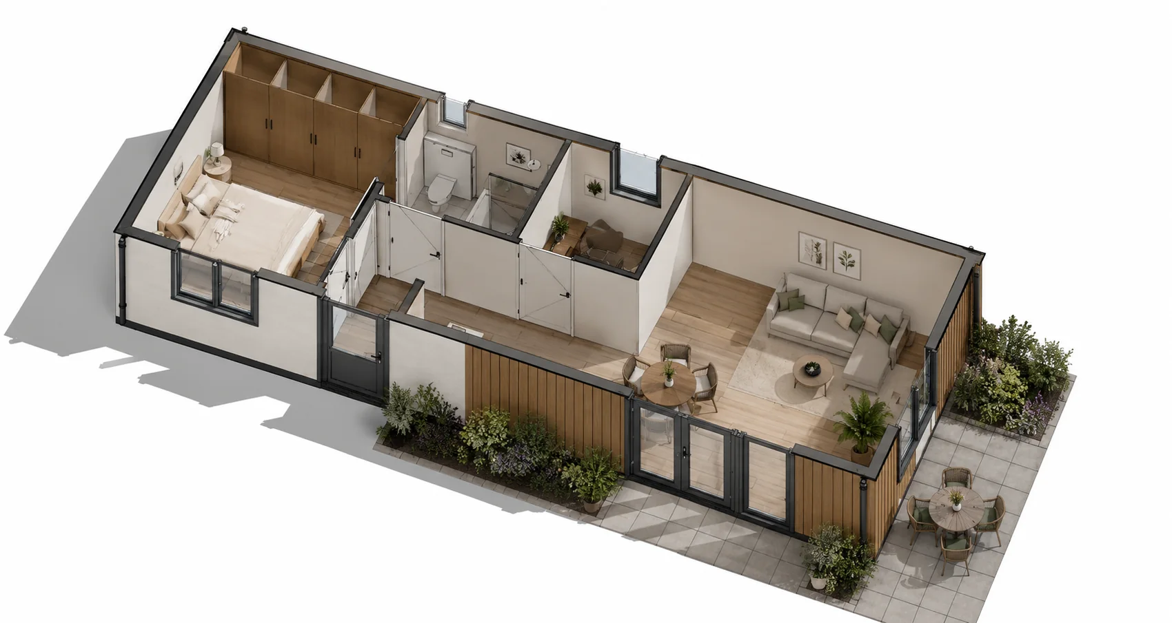 Doorkijk van zorgwoning Douglas met de indeling van de plattegrond.