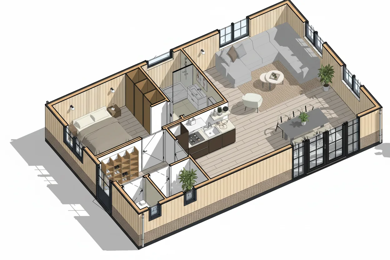 Doorkijk van zorgwoning Lepelaar met de indeling van de plattegrond.